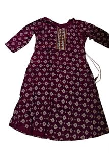 purple Printed Kurta Set with White Pants