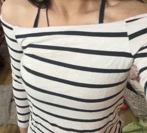 Zara Striped Off-Shoulder Long Sleeve Top