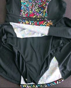 Vibrant Abstract Print One-Piece Swimsuit Dress
