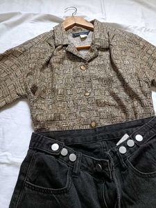 Vintage Geometric Print Button-Up Shirt