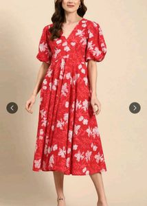 Anayna Red Floral Print Dress