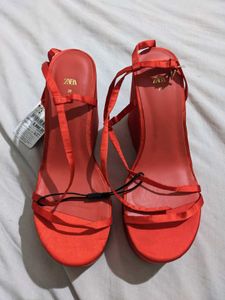 Zara Chunky Platforms with satin strap,Size 38