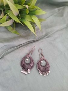 Oxidised Chandbali Earrings with Pearl Drops