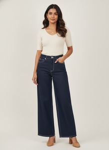 H&M Dark Blue Wide Twill Leg Trousers