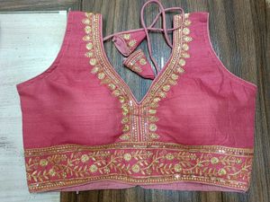 Embroidered Pink Silk Blouse