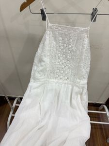 White Lace-detailing Strappy Cotton Maxi Dress