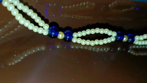 Handmade Blue and White Pearl Beaded Bracelet