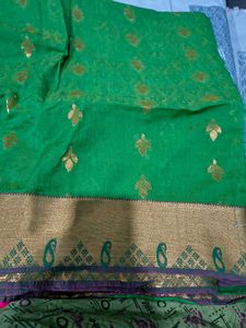 Vibrant Green Saree with Gold Motifs