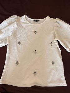 White Embellished Puff Sleeve Top