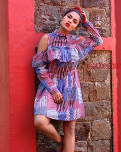 Ruffle dress with cold shoulder