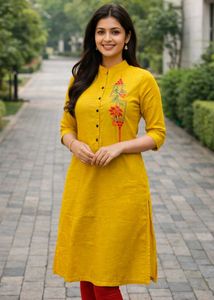 Yellow Embroidered Kurta