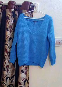 V-Neck Blue Knit Sweater