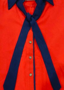 Vibrant Red Top with Navy Blue Collar &amp; Tie