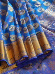 Royal Blue Silk Saree with Gold Motifs