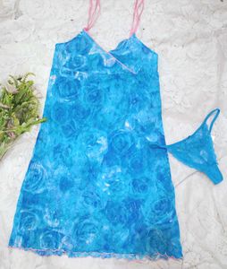 Blue Floral Nighty &amp; Panty Set