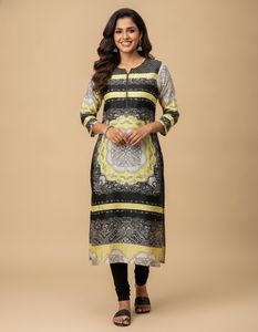 Stylish Yellow & Black Printed Kurta