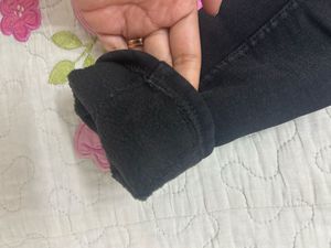 Denim Black Jeggings With Fur Inside
