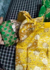 Green &amp; Yellow Pattu-Pavadai Set 5-6years