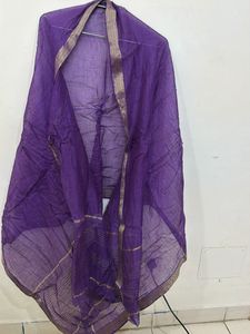 Vibrant Purple Dupatta with Gold Border