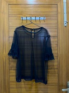 Sheer Black Lace Trim Top