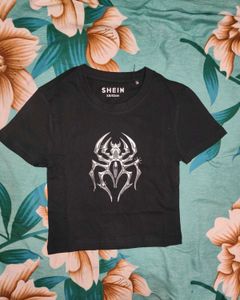Shein Short Sleeves Graphic Chest Print Crew Tshir