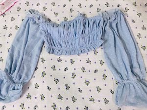 Cute Blue Off-Shoulder Crop Top ♥️
