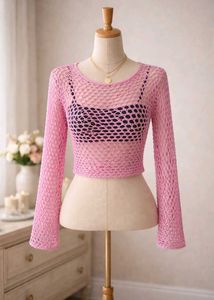 OFFER - 🌸pink Sheer Knit Cropped Top (Handmade)