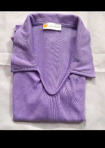 Purple Ribbed Collared Top