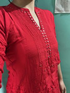 Red Embroidered Kurta
