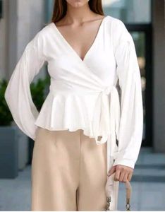 Shein Elegant White Wrap Top