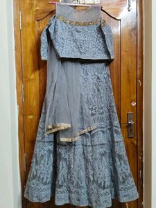 Grey Embroidered Lehenga Choli Set