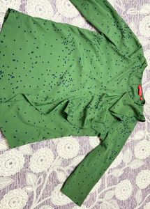 Women's Olive Green Printed Ruffle Top