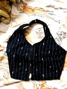 Stylish Black Striped Crop Top &amp; Palazzo Set