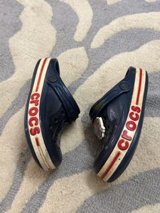 Navy Crocs Clogs with Stripe Detail