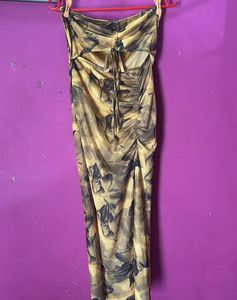 Tie-Front Ruched Midi Dress yellow