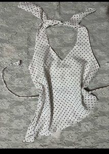 asymmetrical y2k Polka Dot Halter Top