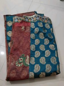 Beautiful Teal and Maroon Saree