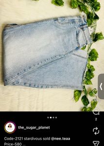 Denim Maxi Skirt with Front Slit