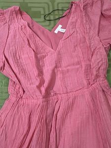Pink V-Neck Midi Dress
