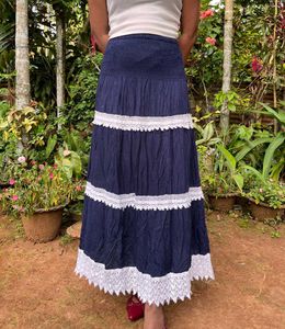 Navy Blue Tiered Maxi Skirt