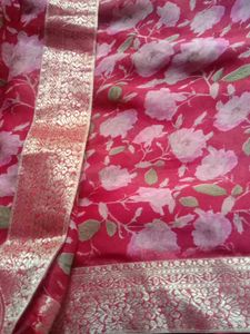 Red Floral Saree with Golden Border