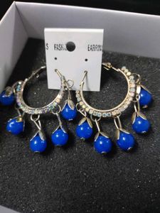 Bohemian Blue Bead Hoop Earrings