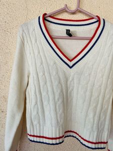 Cream Cable Knit V-Neck Sweater