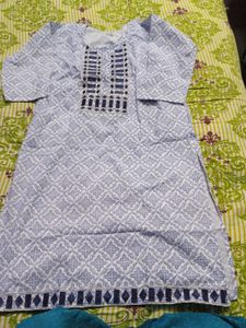 Elegant Blue &amp; White Printed Kurta Set