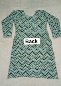 Teal Chevron Print Kurta Set with Dupatta