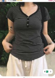 Striped V-Neck Henley Top