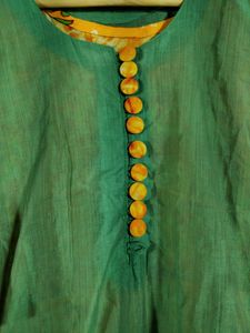 Women Orange Green Long Kurti | Bust 38 | Waist 36