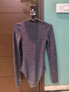 Dark grey Sparkly V-Neck  Bodysuit