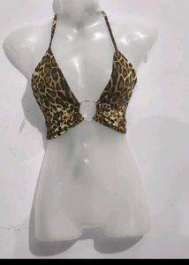 Leopard Print Halter Neck Crop Top