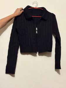 Black double Zip-Up knit Jacket